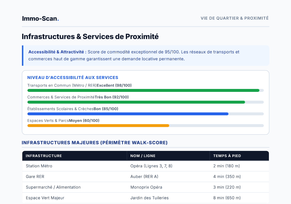 Aperçu du rapport Immo-Scan — Infrastructures & services de proximité
