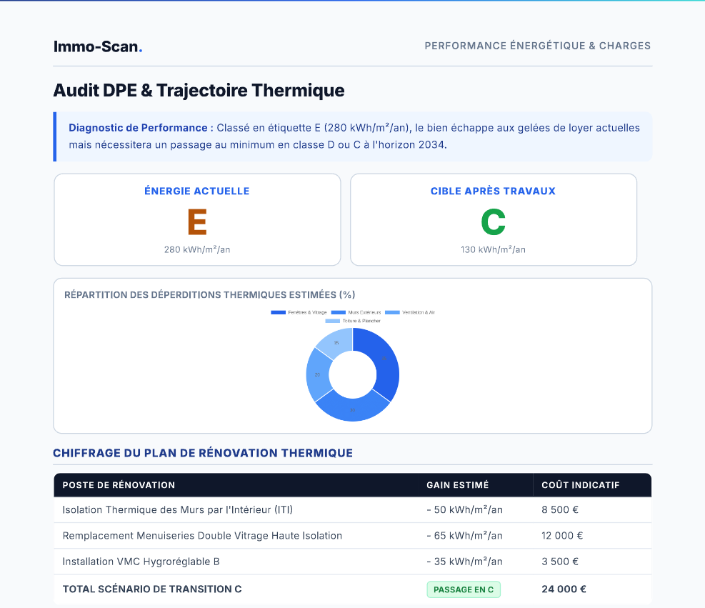 Aperçu du rapport Immo-Scan — Audit DPE & trajectoire thermique